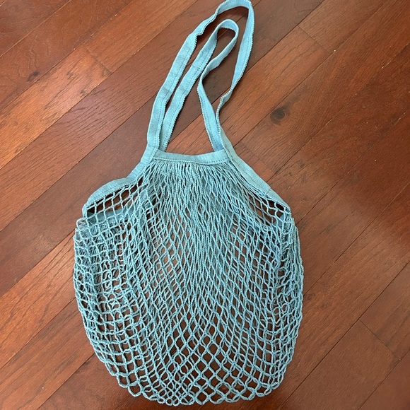Blue Cotton Long Handle Classic String Net Mesh Bag - Picture 1 of 5